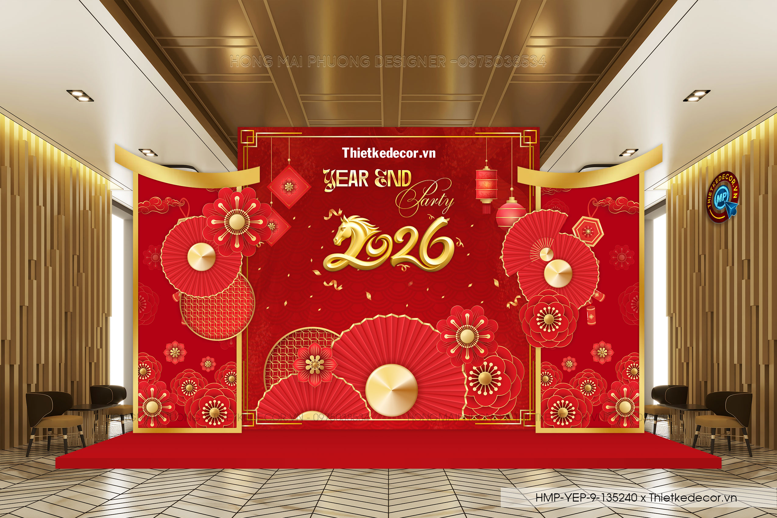 File thiết kế trang trí Tất Niên- Year End Pary. Backdrop checkin Tết.